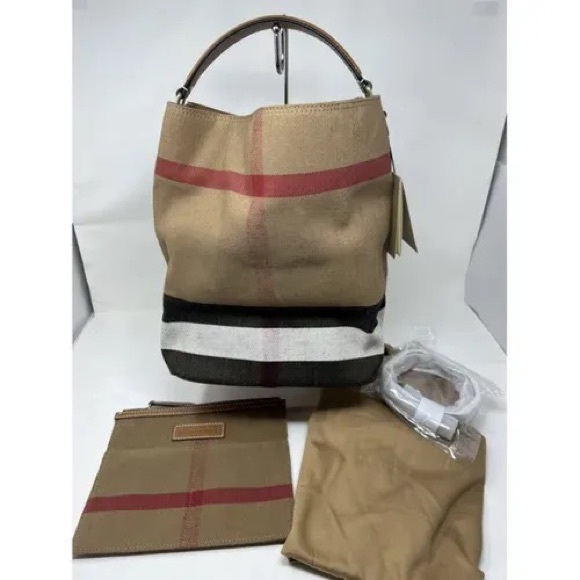 BURBERRY ASHBY canvas check medium leather trim convertible Tote shoulder bag - Picture 5 of 10